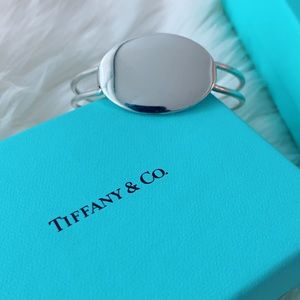 Tiffany & Co. Silver Round ID Cuff Bracelet with Tiffany Blue Box